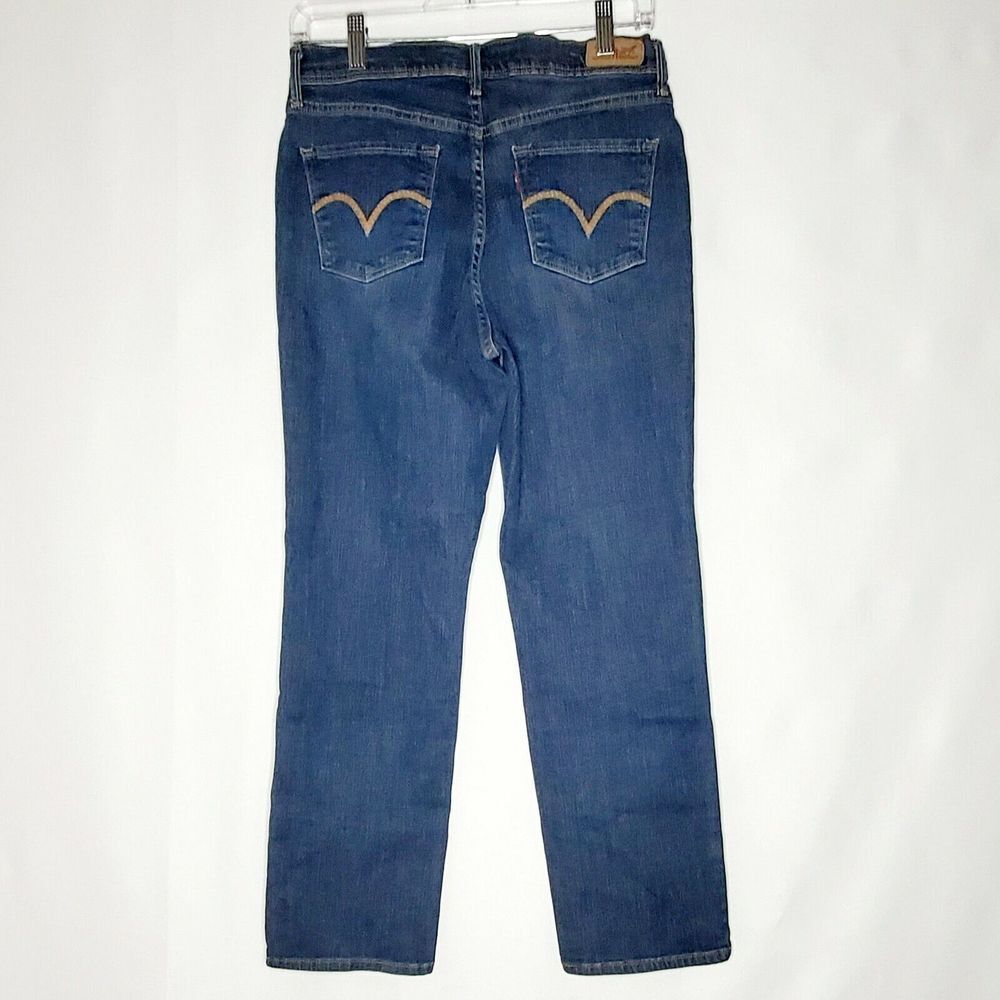 Levi's 512 Womens Size 8P Dark Blue Perfectly Slimming Straight Leg Denim‎ Jeans - Picture 2 of 8